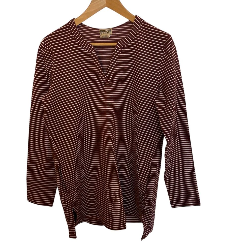 DuLuth Trading Co Womens Striped 3/4 Sleeve Pullover Top Casual Modest Fall M